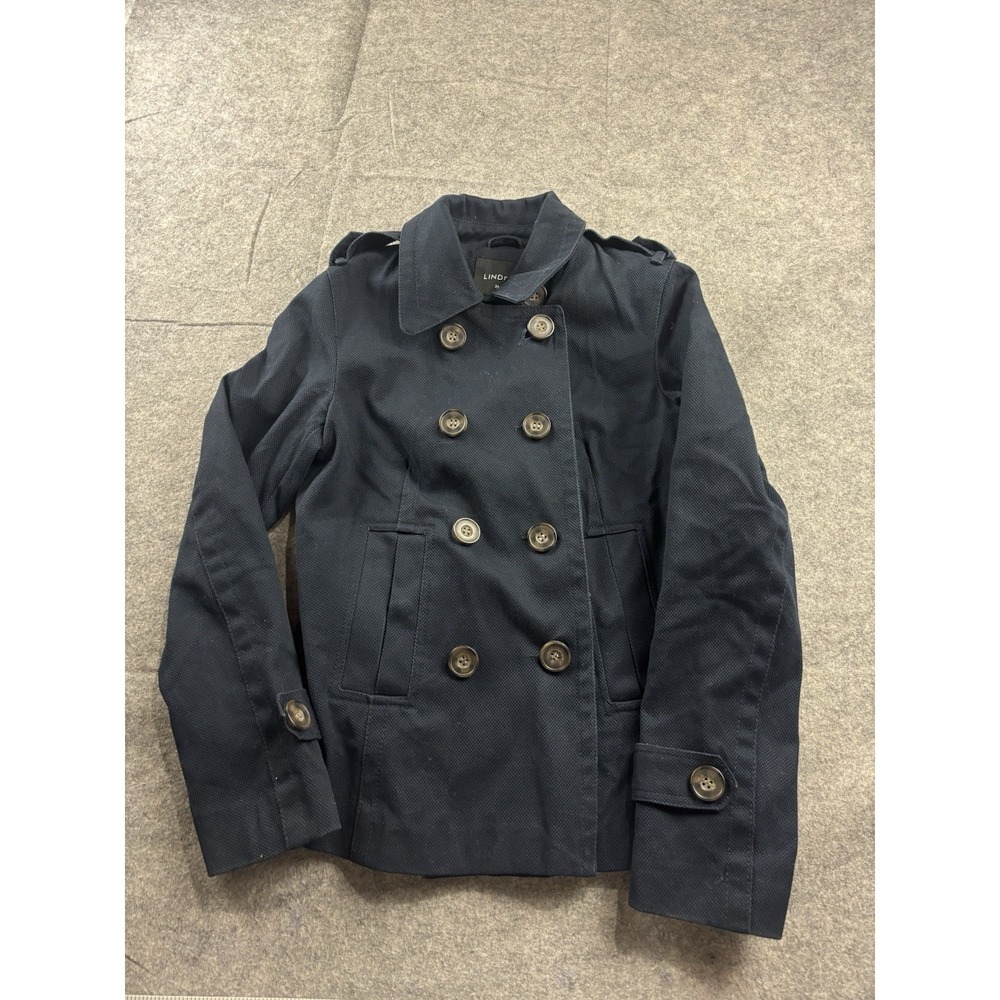 Lindex Women 36 US 4 Navy Double Breasted Cotton Jacket Blazer Preppy Nautical